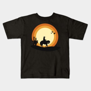 cowboy in the sunset Kids T-Shirt